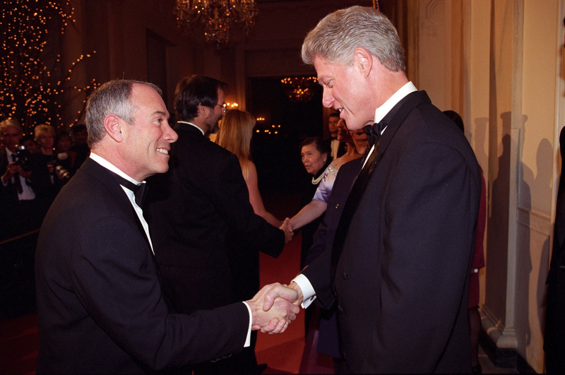 David Geffen shakes hands with President Bill Clinton at the White House’s Chinese State Dinner on October 29, 1997 (Clinton Presidential Library)